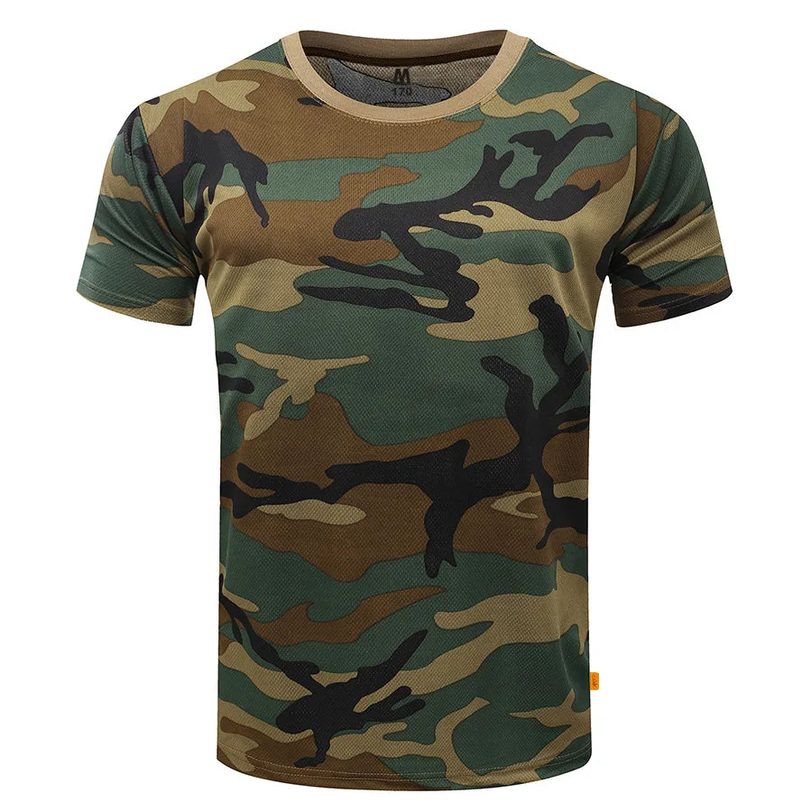 Men Tactical T-shirt Summer Camouflage Quick Dry Short Sleeve O Neck T Shirt Combat Clothes Hunting Camping Shirt