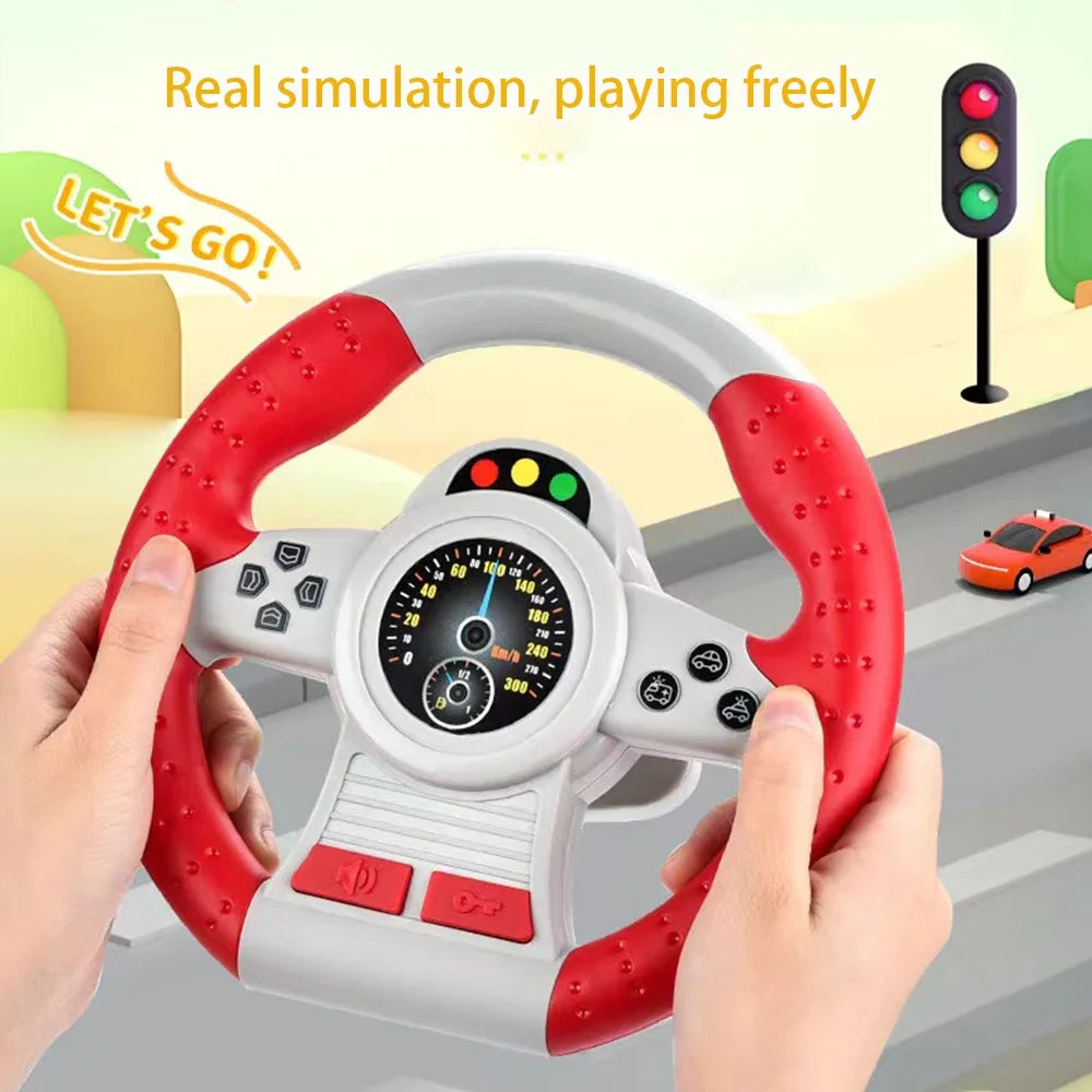 Simulation Steering Wheel Toy Montessori Eletric With Light Sound Baby Kids Musical Educational Copilot Stroller Steering Toy