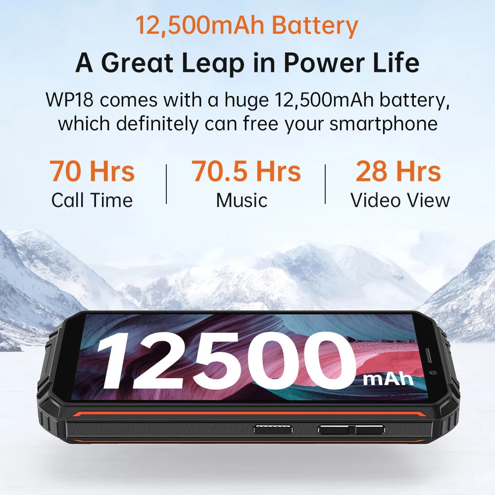 OUKITEL WP18 12500mAh Battery Rugged Smartphone 4GB+32GB 5.93"HD Quad-Core Helio A22 Cell Phone Android 11 Mobile Phone