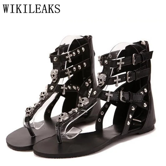 Summer Sandals Women Shoes Sexy Crystal Gladiator Sandalias Zapatos De Mujer Pantufas Chaussures Femme Ete 2024 Skull Flip Flops