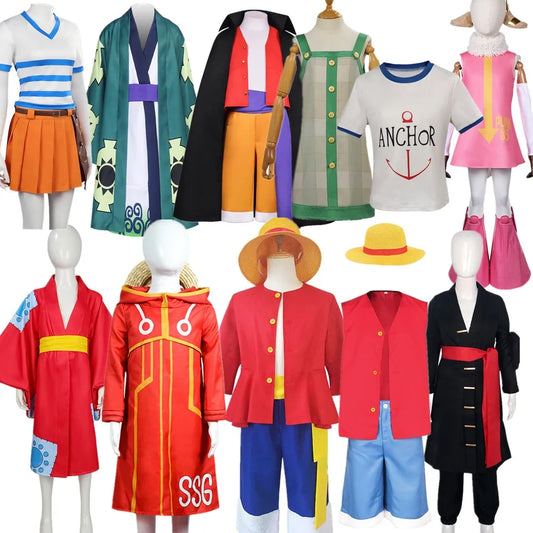 Kids Luffy Cosplay Costume Atlas Zoro Nami Shanks Headgear Tail SSG Egghead For Children Outfits Carnival Party Halloween Suit