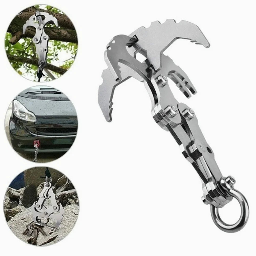 Folding Grappling Hook Multifunctional Stainless Steel Survival Outdoor Climbing Claw Carabiner Camping Gear Multitool Edc Gear