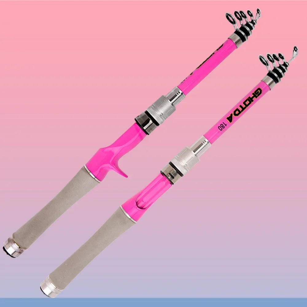 Short Telescopic Mini Fishing Rod Lure Fishing Pink 1.5m 1.8m 2.1m 2.4m Portable Spinning/Casting Jig Rods Travel Carbon Fiber