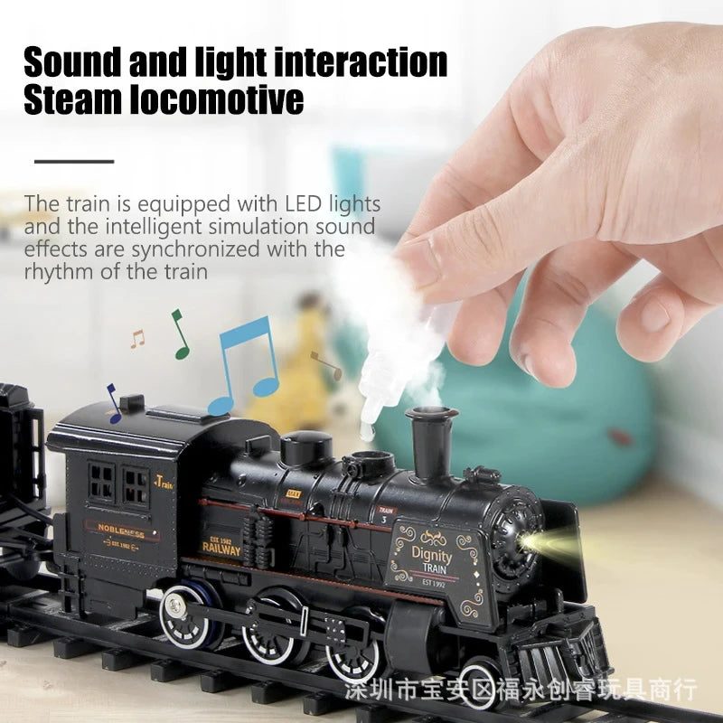 Electric Railway Classic Freight Train Set Steam Train Toy Set with Smoke Simulation Model Electric Train Toy