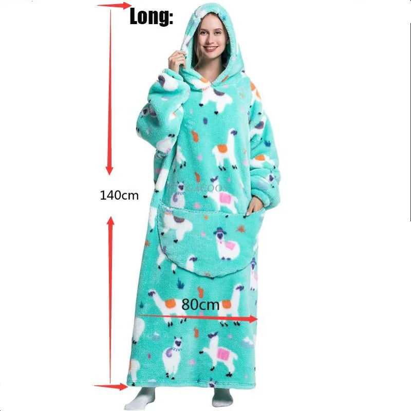 2024 New Oversized TV Wearable Blanket Extra Long Warm Plush Fleece Winter Sherpa Hoodie Men Women Soft Sweatshirt Xmas Gifts