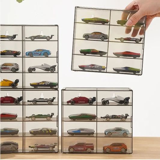 Transparent 1:64 Toy Model Cars Display Box Acrylic Dustproof Cabinet 8 Grids Wall Mounted Storage Box Hotwheels Cars