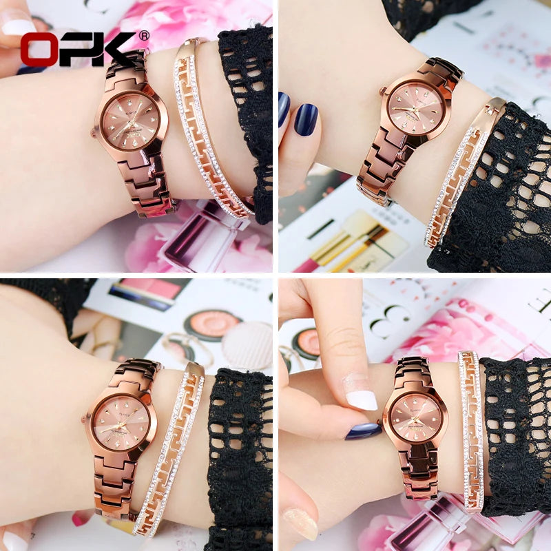 OPK Fashion Quartz Woman's Watch Stainless Steel Waterproof Watch for Women Luxury Elegant Original Ladies Wristwatches