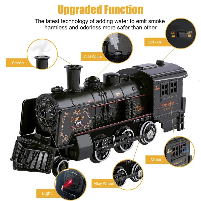 Electric Railway Classic Freight Train Set Steam Train Toy Set with Smoke Simulation Model Electric Train Toy