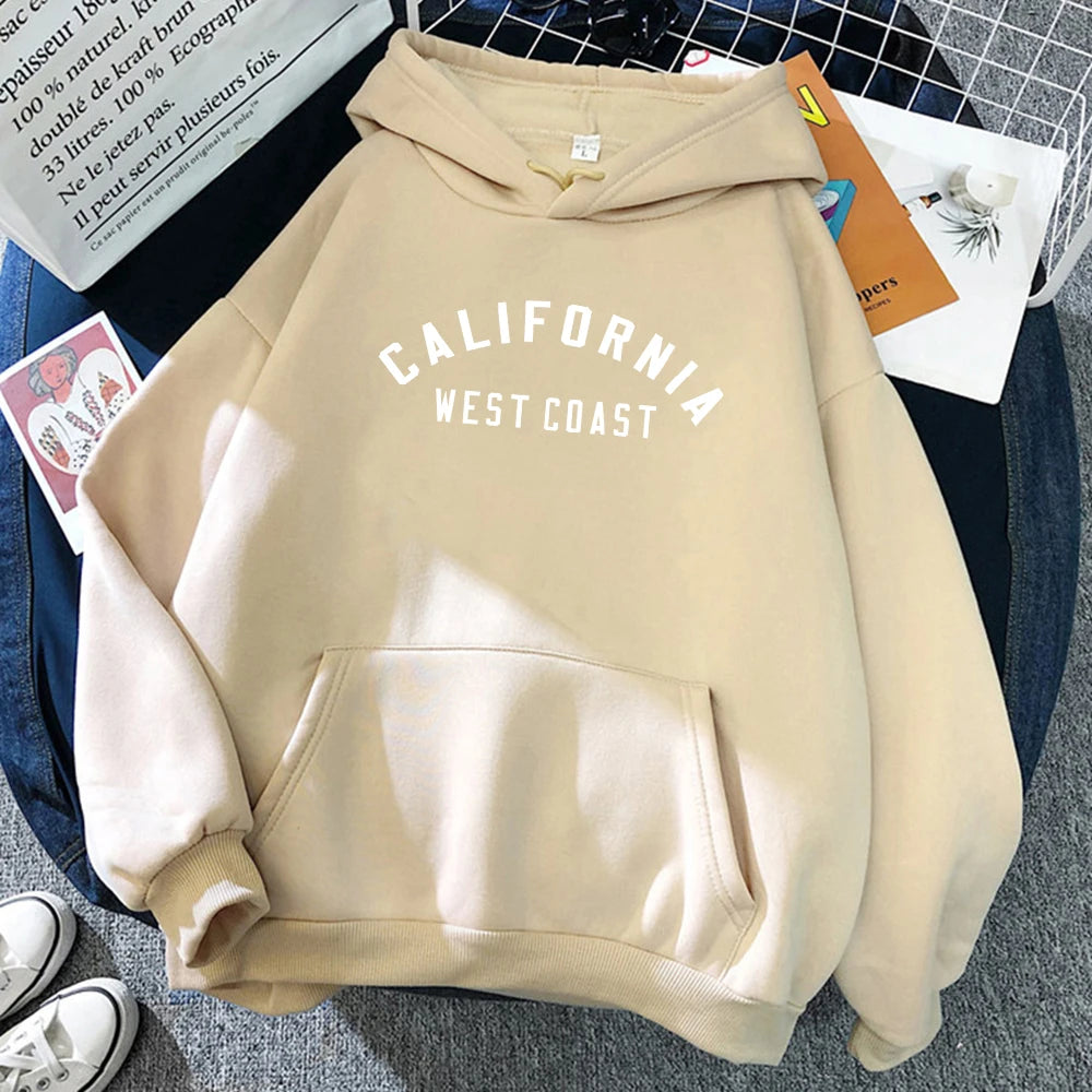 California West Coast Creative Pattern Hoodie Womens Autumn Loose New Hoody O-Neck Casual Sweatshirt Pocket Fleece Womenswear