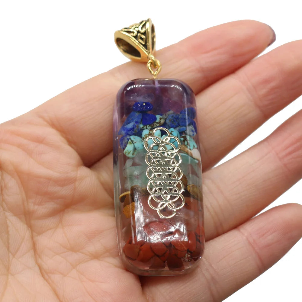 Charms Orgonite Amulet Crystal Pendants Reiki Heal 7 Chakras Gold-plated Yoga Meditation Resin Jewelry for Making Necklace Gift