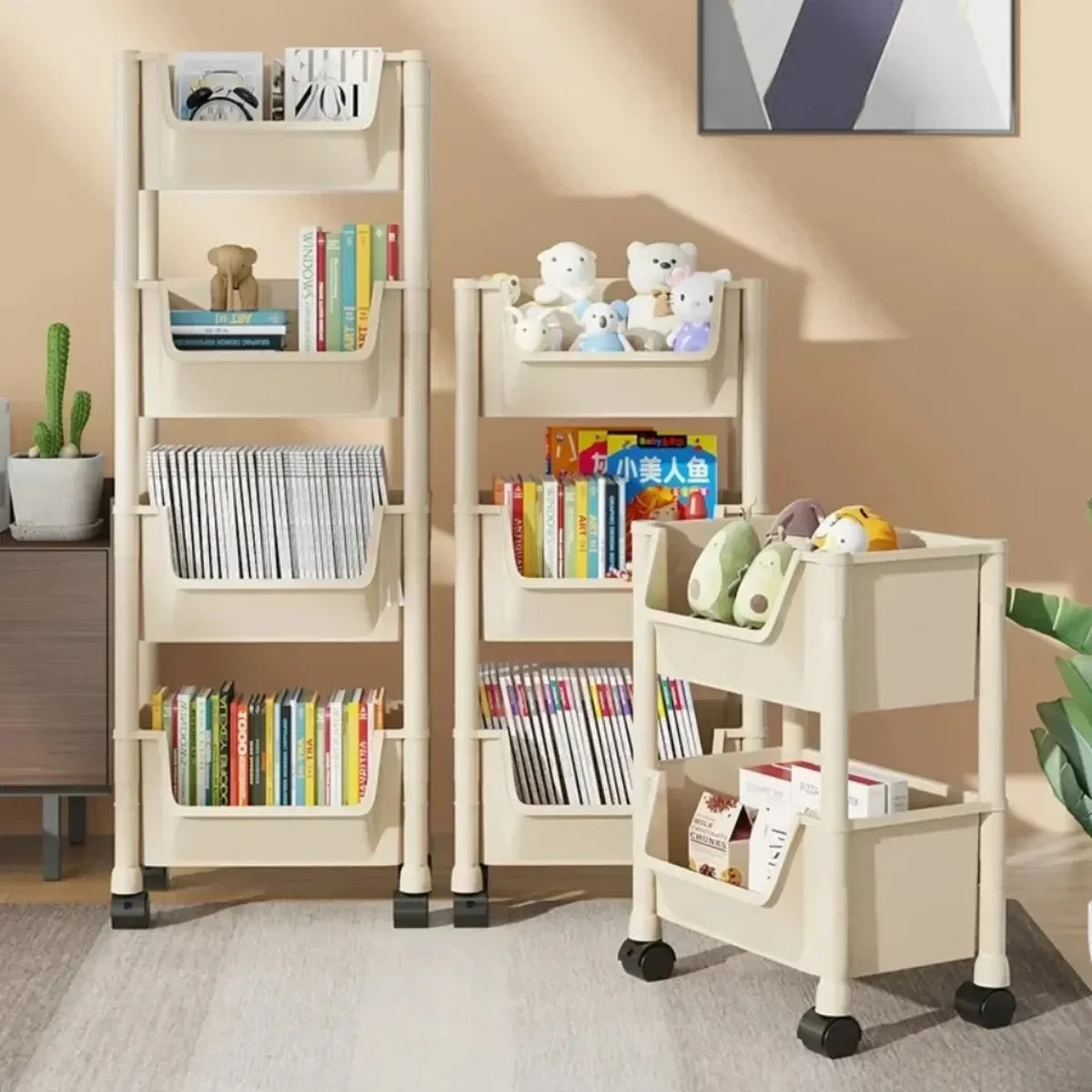 Trolley Bookshelf Portable Creative Kitchen Organizers And Storage Rack Living Room Mobile Display Movable Bookshelf With Wheels