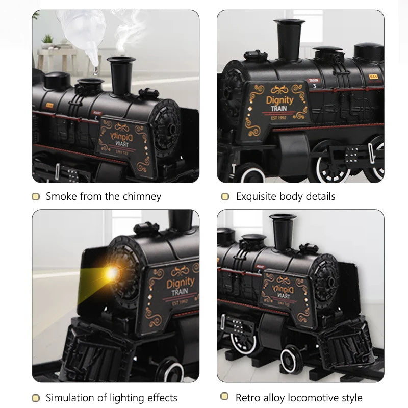 Electric Railway Classic Freight Train Set Steam Train Toy Set with Smoke Simulation Model Electric Train Toy