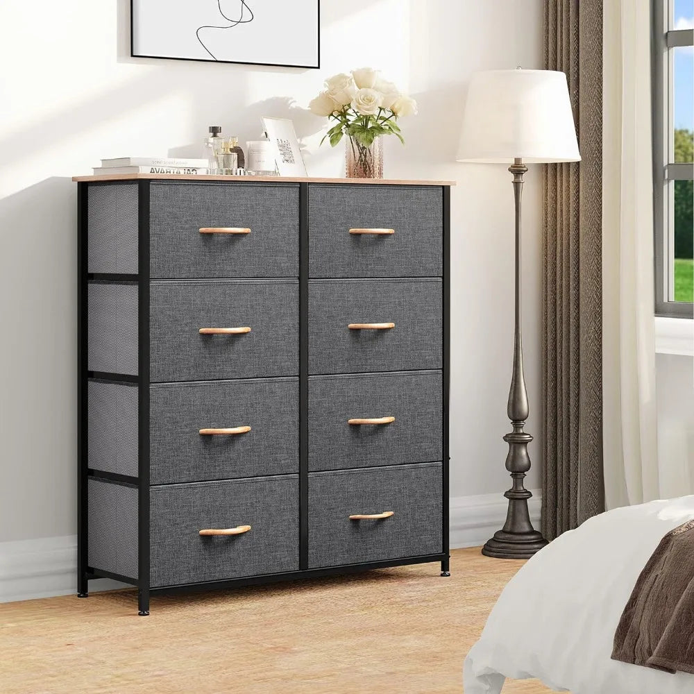 Bedroom Dresser, Fabric Dresser with 8 Drawers, High Dresser, Double Dresser, Closet Chest of Drawers, Sturdy Steel Frame