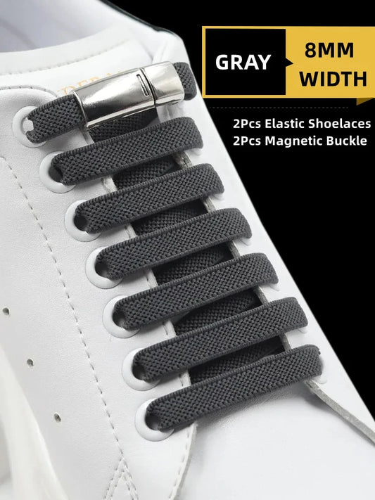 1 Pair Flat Elastic Sneaker Laces Kids Adult Metal Magnetic Buckle Quick Laces Casual Sports Rubber Straps Shoe Accessories