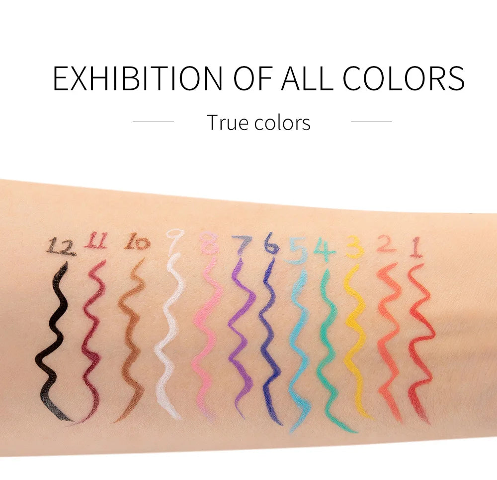 Waterproof 12 Color Liquid Eyeliner Pencil DIY Paintings Eyeliner Easy To Wear Colorful White Yellow Blue Eye Liner Pen Makeup