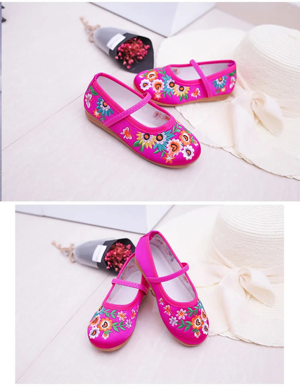 Girls Dancing Bottomed Cloth Shoes For Kids Children Soft Leather Sole Chinese Traditional Style Embroidery Ethnic Dance Shoes