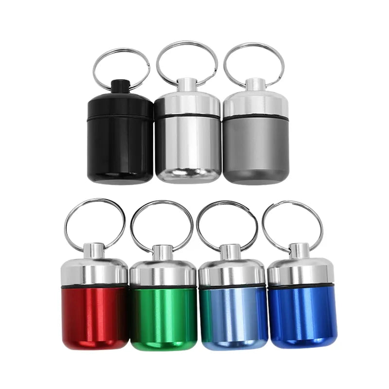 Aluminum Waterproof Pill Box with Sealed Storage, Flat Head, and Keychain for Vitamins Medicine and Fish Oils