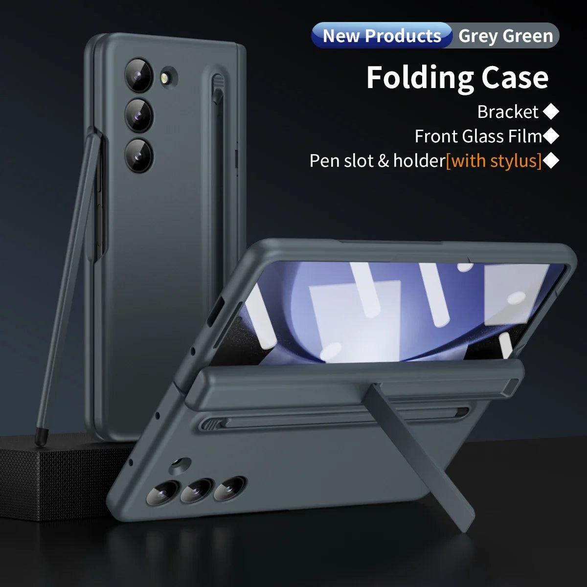 Pen Holder Slot Case for Samsung Galaxy Z Fold 6 5 4 3 Fold5 with Pen Bracket Front Glass Film Protection ZFold6 5G Luxury Cover