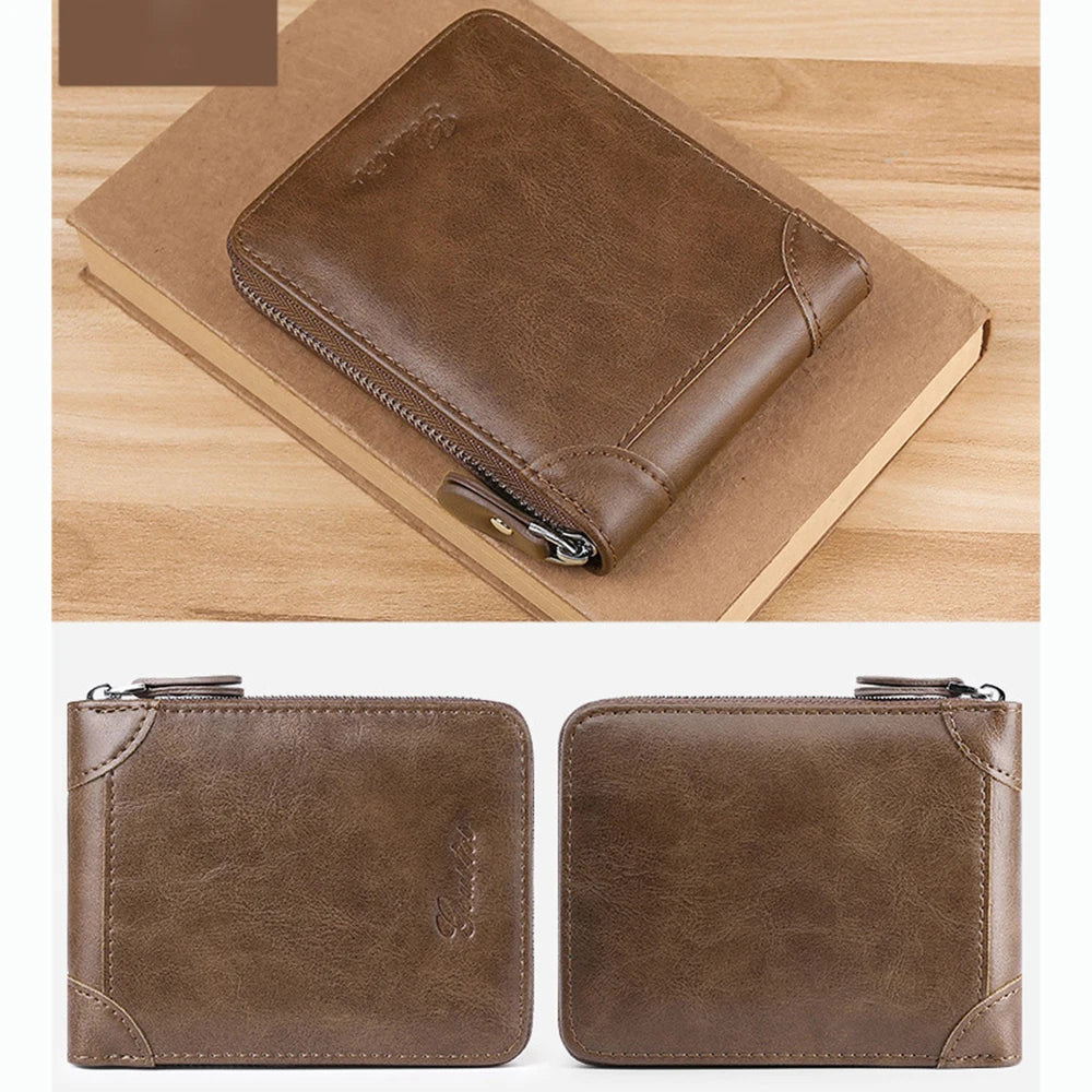 Men's Coin Purse Wallet RFID Blocking Man PU Leather Wallet Zipper Business Card Holder Money Bag Wallet Male