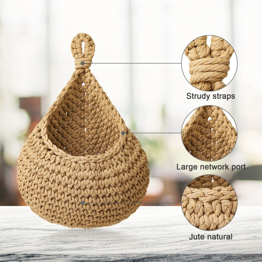 Handwoven Wall Hanging Vegetable Fruit Basket Container Decor for Kitchen Garden Mount Wall Plant Flower Storage Basket