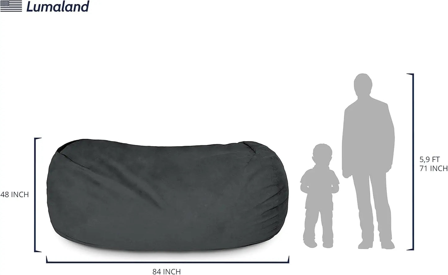 Luxurious Giant 7ft Bean Bag Chair with Microsuede Cover - Ultra Soft, Foam Filling, Washable Jumbo Bean Bag Sofa for Kids