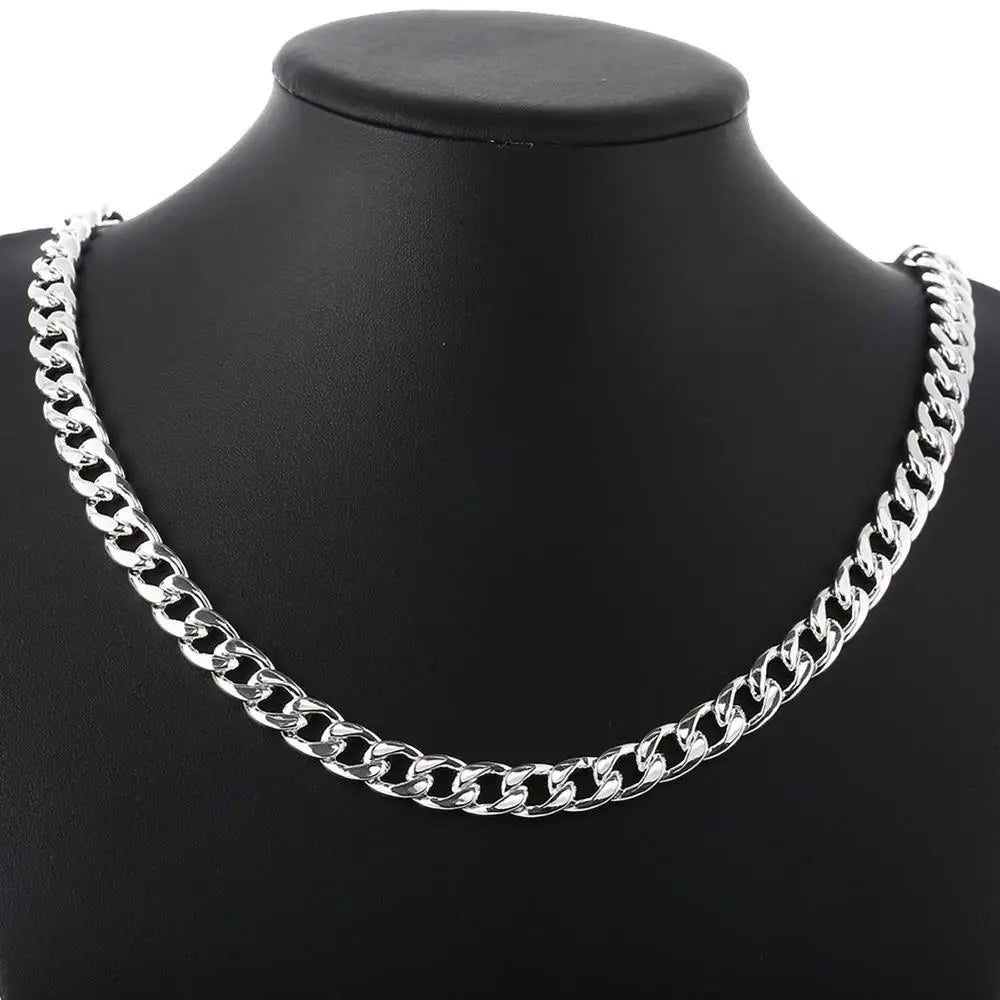 Hot charm 925 sterling Silver Bracelets necklace Jewelry set for men classic 10MM Square Chain 20/22/24 inch Fashion Party Gift