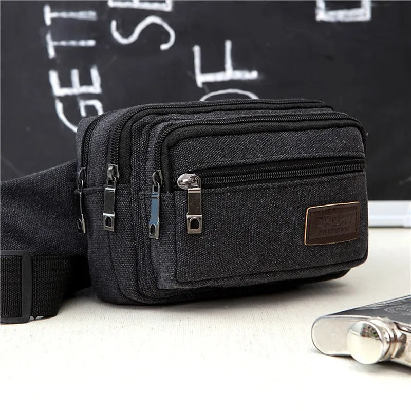 Canvas Waist Bag Outdoor Sports Multifunctional Male Waist Pack High Quality Durable High-capacity Bags Portable Phone Purse