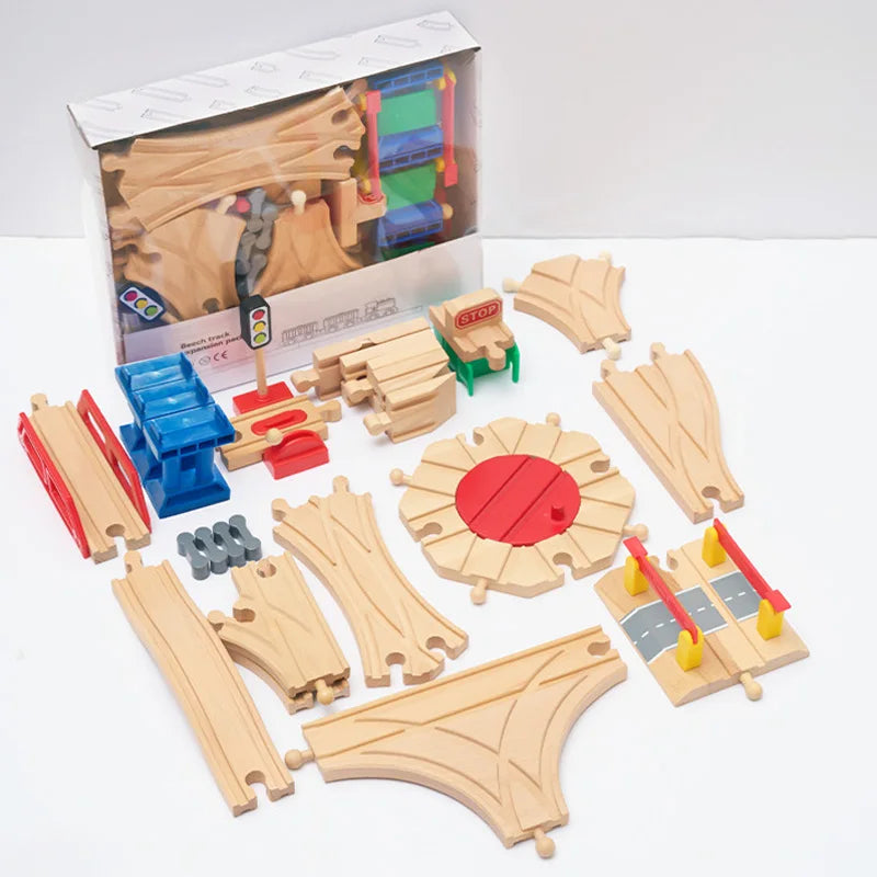 Wood Railway Track Set Expansion Package DIY Building Blocks Accessories Tracks Fit for Biro Wooden Tracks Kids Educational Toys