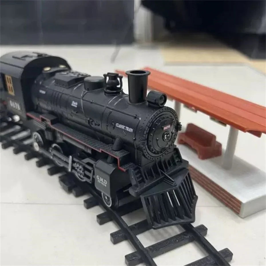 Classical Battery Operate Electric Railway Train Steam Locomotive Set Adding Water to Smoke Train Toys with Light&Sound ﻿