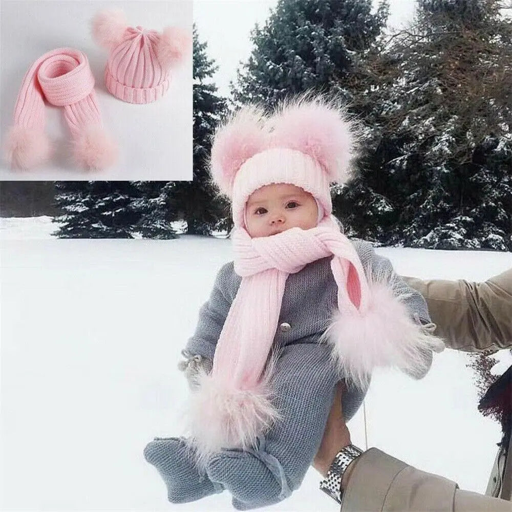 Boys Girls Toddler Kids Pom Windproof Baby Beanie Cap Kids Knitted Hat Bobble Hat Warm