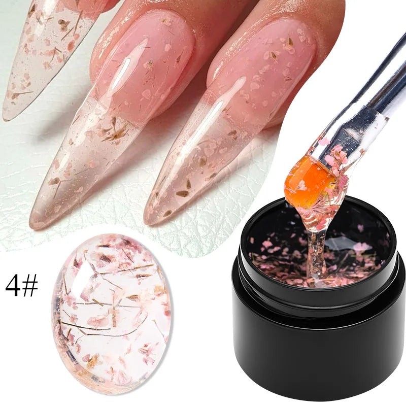 MEET ACROSS Pink Purple Blue Dried Flower Gel Nail Polish Summer Natural Flower Nail Art Painting Soak Off UV LED Gel Varnishes