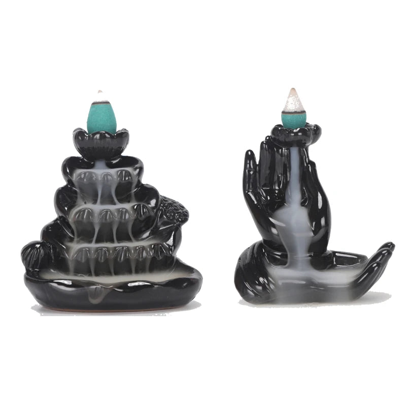 Handmade Ceramic Backflow Incense Burner Decor With 10 Cones Waterfall Holder