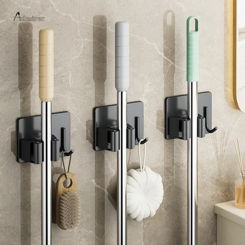 Wall Mounted Mop Organizer Clips Self-Adhesive Bathroom Mop Broom Hanger Holder Rack Hooks 304 Stainless Steel Mop Clip Clamp