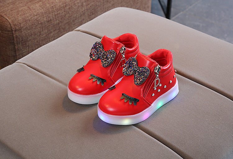 Children Glowing Sneakers Kid Princess Bow for Girls LED Shoes Cute Baby Sneakers with Light Shoes Size 21-30