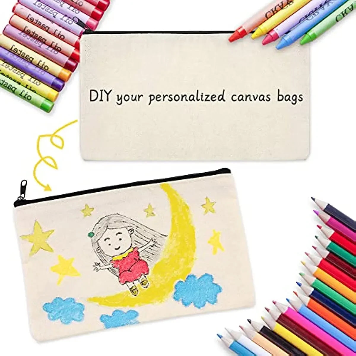 DIY Blank Canvas Zipper Pouch Bags School Pencil Bag Case for School Blank DIY Craft Bag Canvas Makeup Bags Handmade Gift Bag