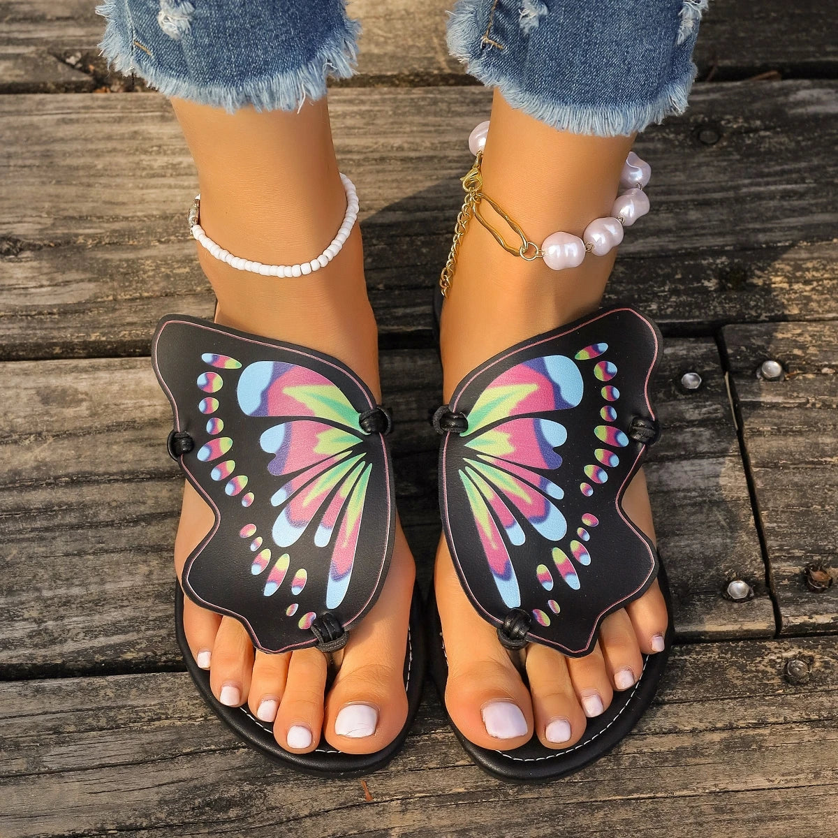 Butterfly Summer Flip Flops Women New Luxury Designer Women Sandals Flat Fashion Slippers Shoes for Women Zapatos De Mujer43size