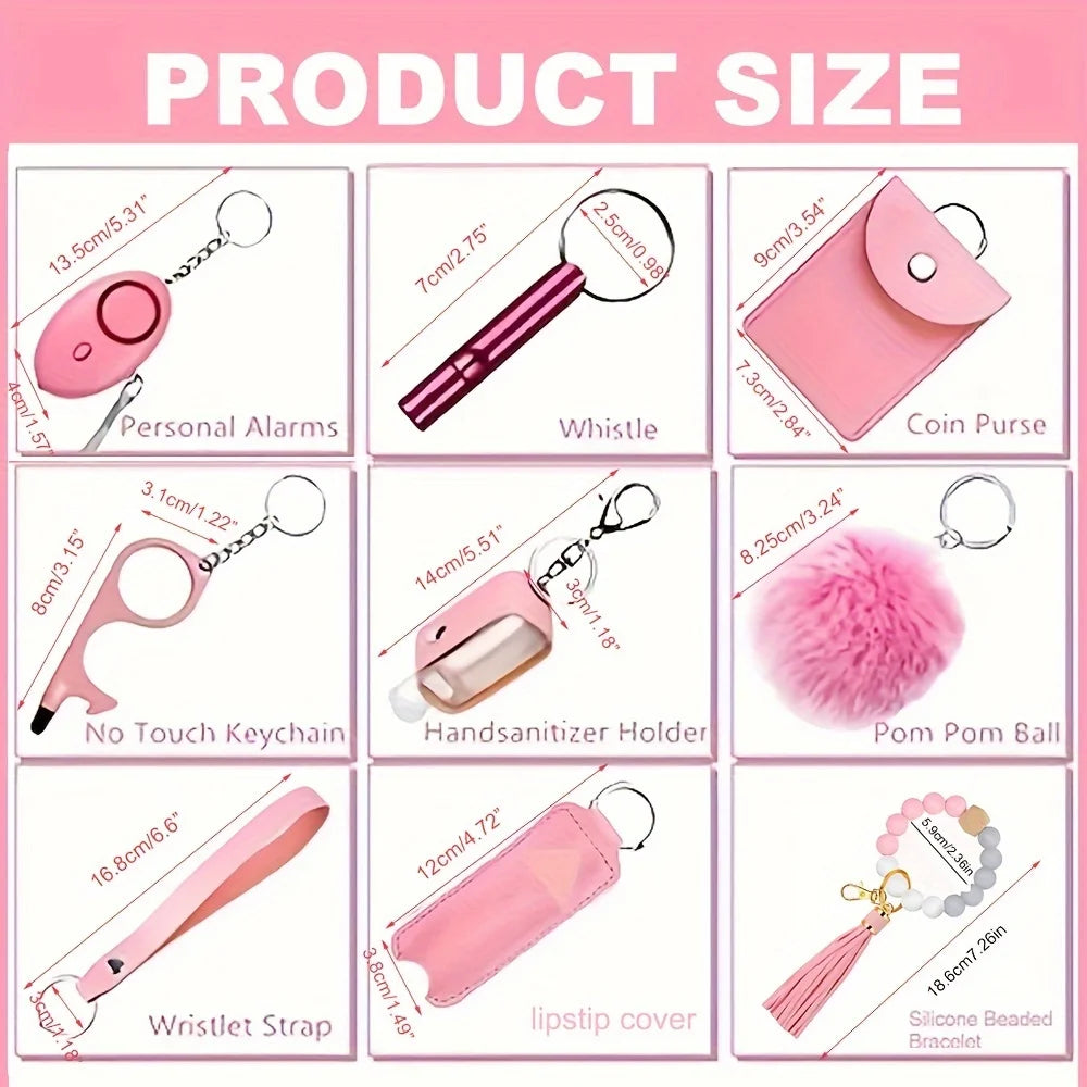 12pcs New Safety Keychain Set For Women With Gift Packaging, Women's Keyrings Set Made Of PU Faux Leather With Personal Alarm