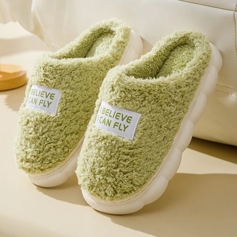 Thick Sole Home Indoor Outside Men And Women Couples Winter Household Warm Fluffy Slippers High Heels Plush Cotton Shoes Ladies