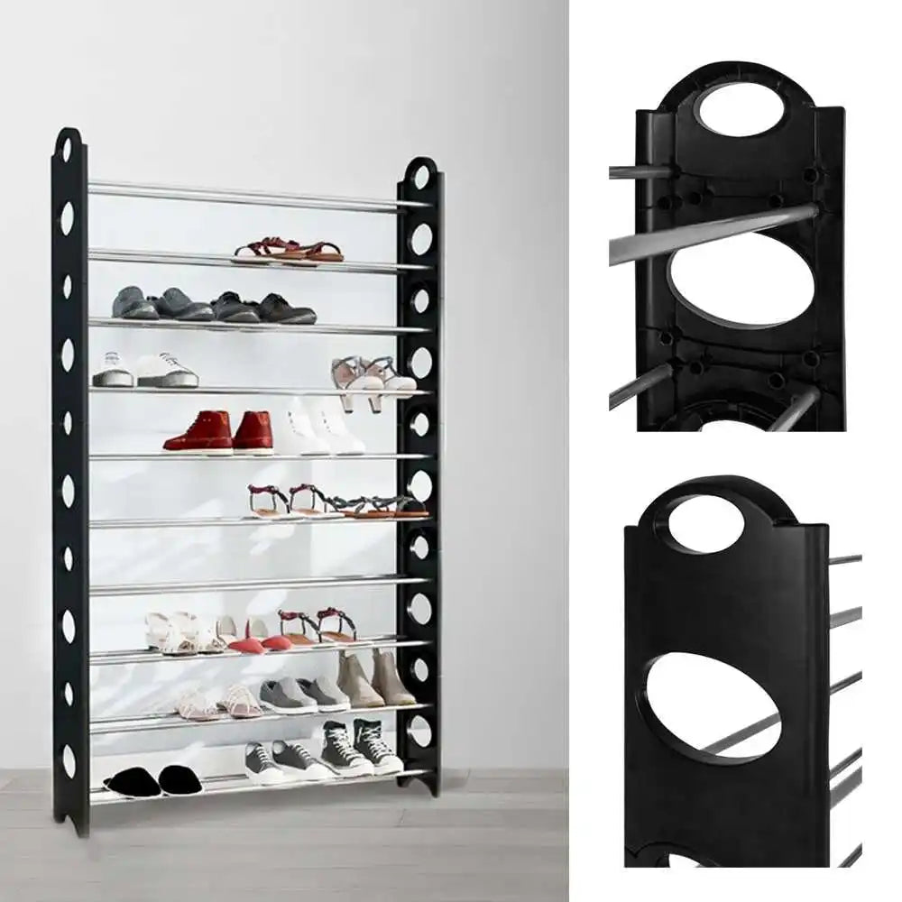 10 Tiers 50 Pairs Shoes Rack Shelves Organize Stand Storage Easy Assemble Black