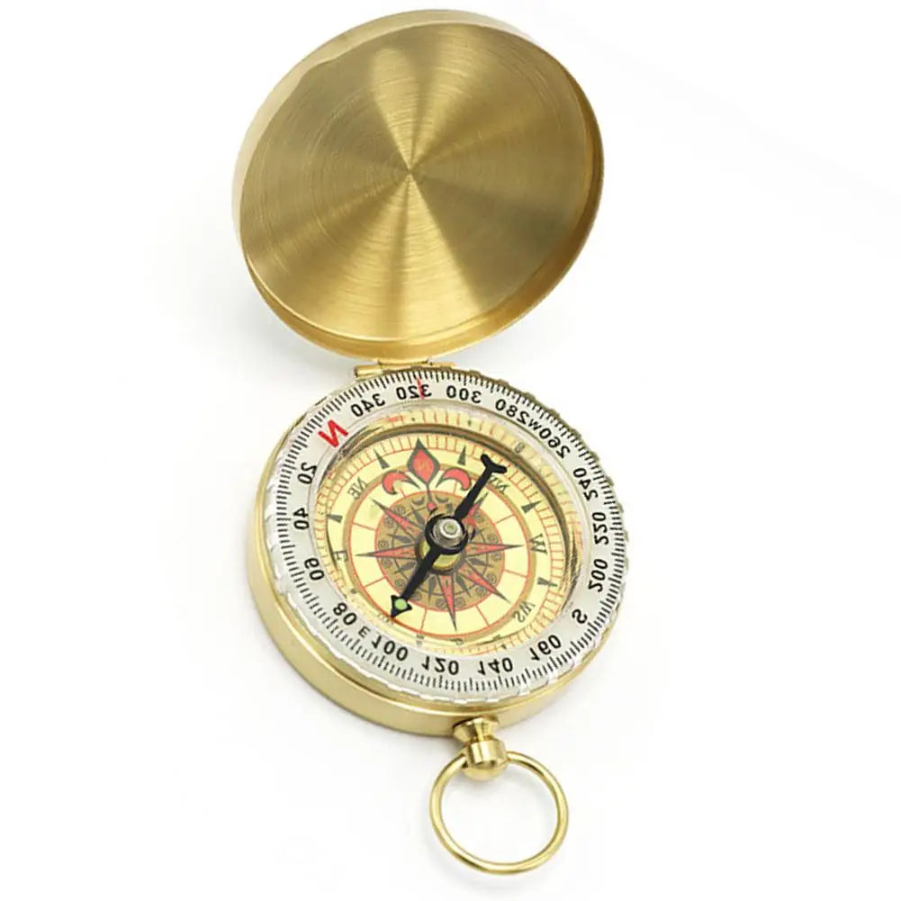 Pure Copper Compass Vintage Watch Compass Luminous Pocket Compass for Ountaineering Camping Hiking Retro Flip Outdoor Tool