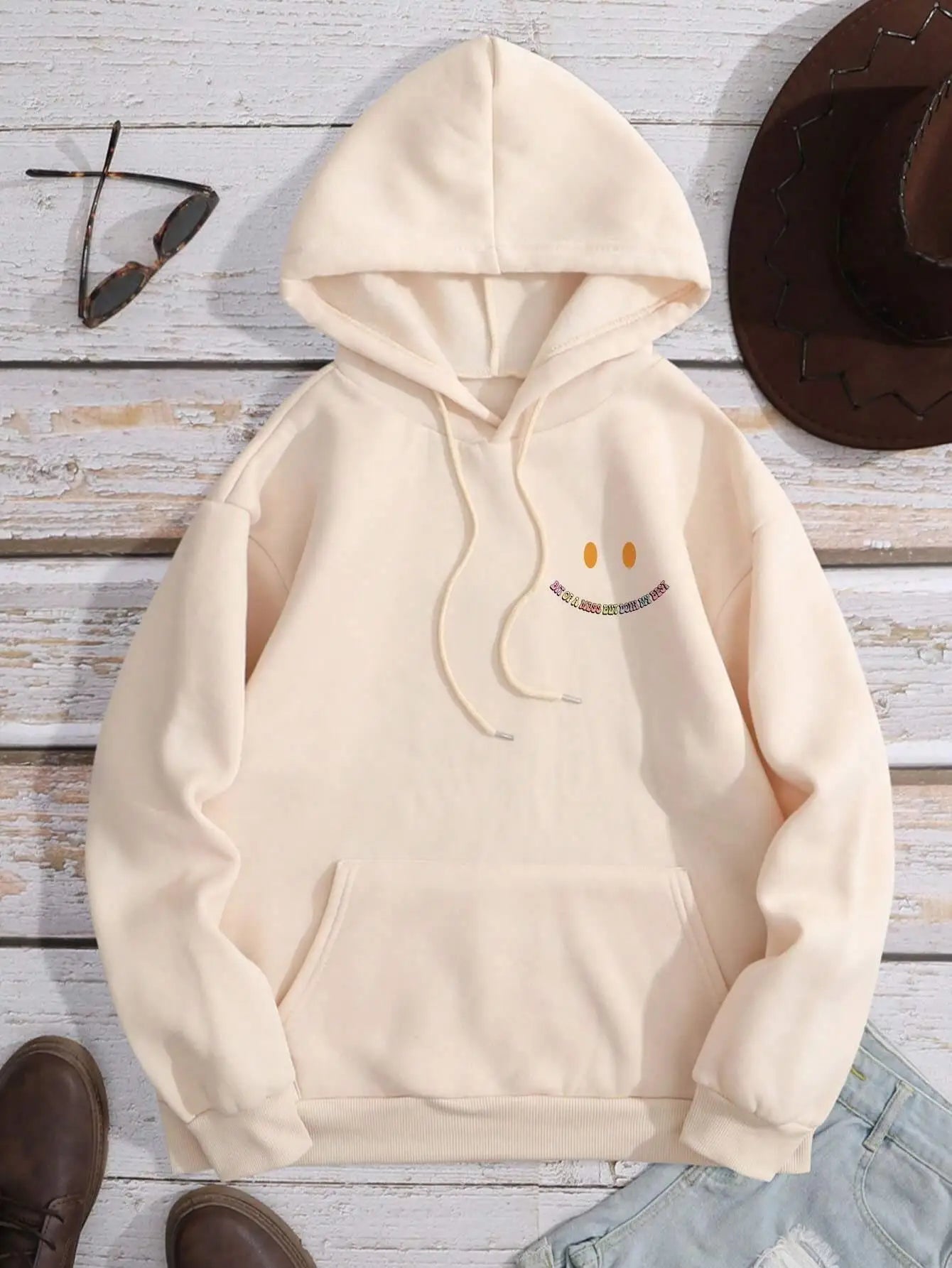 Bit Of A Mess But Doin My Best Letter Print Hoodie Women Fashion Comfortable Hoody Street Soft Sweatshirt Warm Fleece Tracksuit