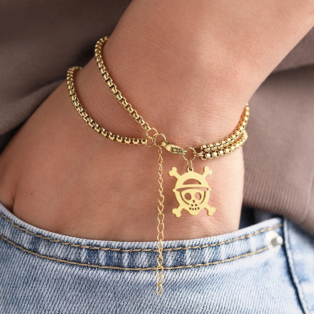 Stainless Steel Bracelets Double Chain Cross Skull Circle Mountain Pendants Hip Hop Punk Gothic Male Bracelet For WOmen Jewelry