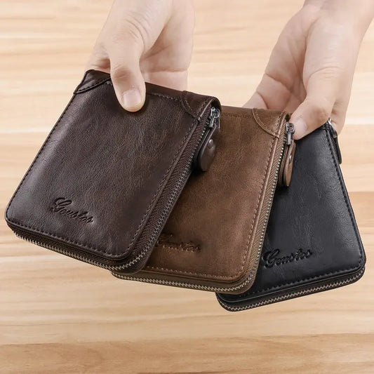 Men's Coin Purse Wallet RFID Blocking Man PU Leather Wallet Zipper Business Card Holder Money Bag Wallet Male