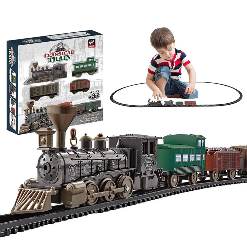 Battery Powered Retro Steam Train Model Puzzle Assembly Toys Electric Classical Train Set For Boys Girls Toddler Christmas Gifts