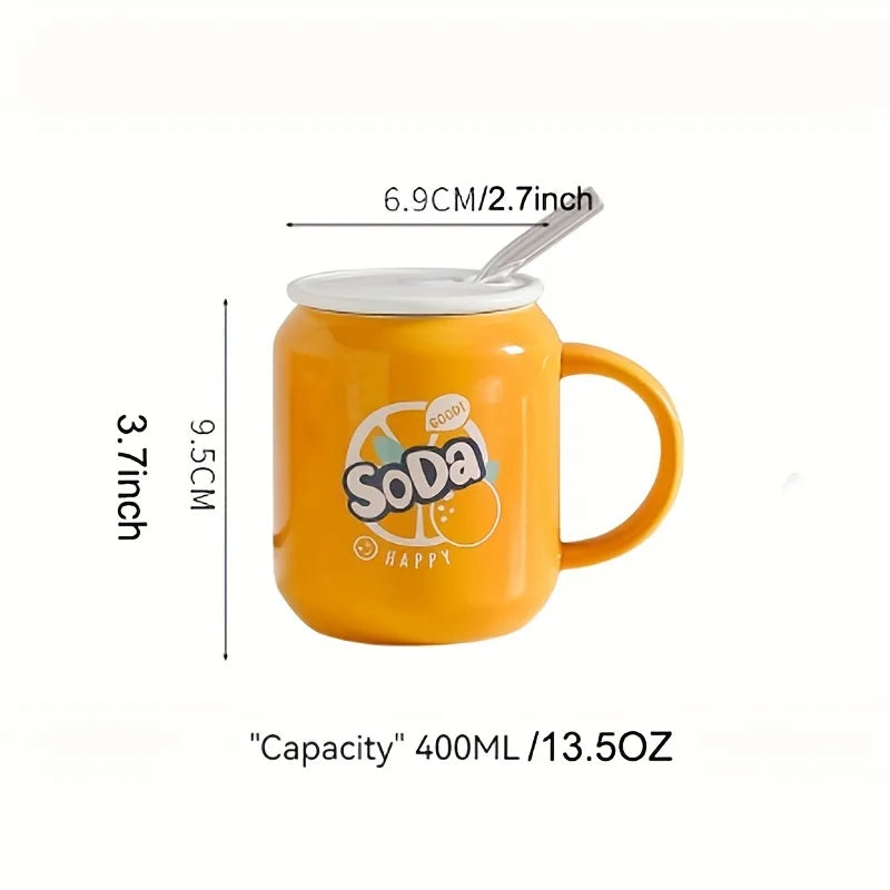 Cola Coffee Mug with Lid and Straw, Ceramic Coffee Cups, Water Cups, Home Kitchen Items, Birthday Gifts, 400ml, 13.5oz