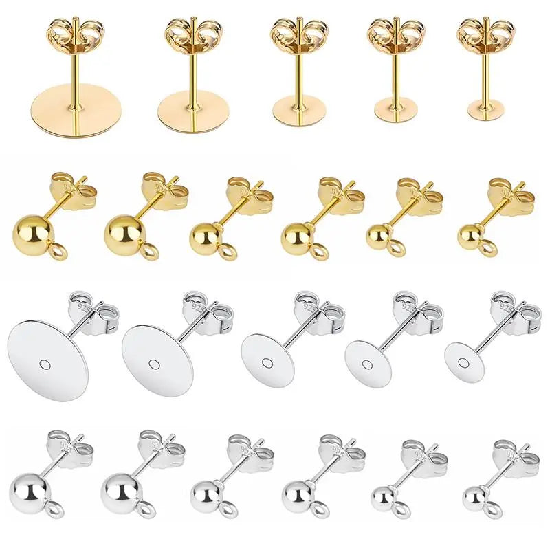 50pcs/lot 925 Silver Plated Blank Post Earring Studs Base Pin With Earring Plug Findings Ear Back DIY Jewelry Making Accessories