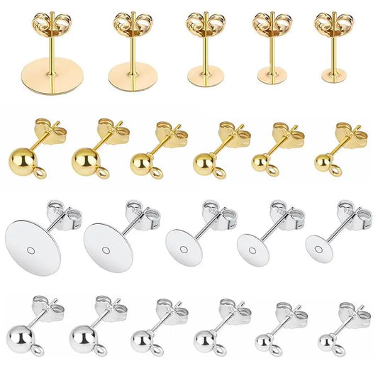 50pcs/lot 925 Silver Plated Blank Post Earring Studs Base Pin With Earring Plug Findings Ear Back DIY Jewelry Making Accessories