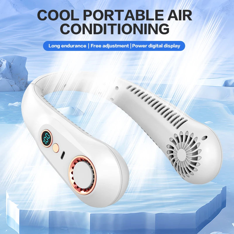 New Summer Portable Mini Hanging Neck Fan Bladeless Neckband Fan Digital Display Power Air Cooler USB Rechargeable Electric Fans