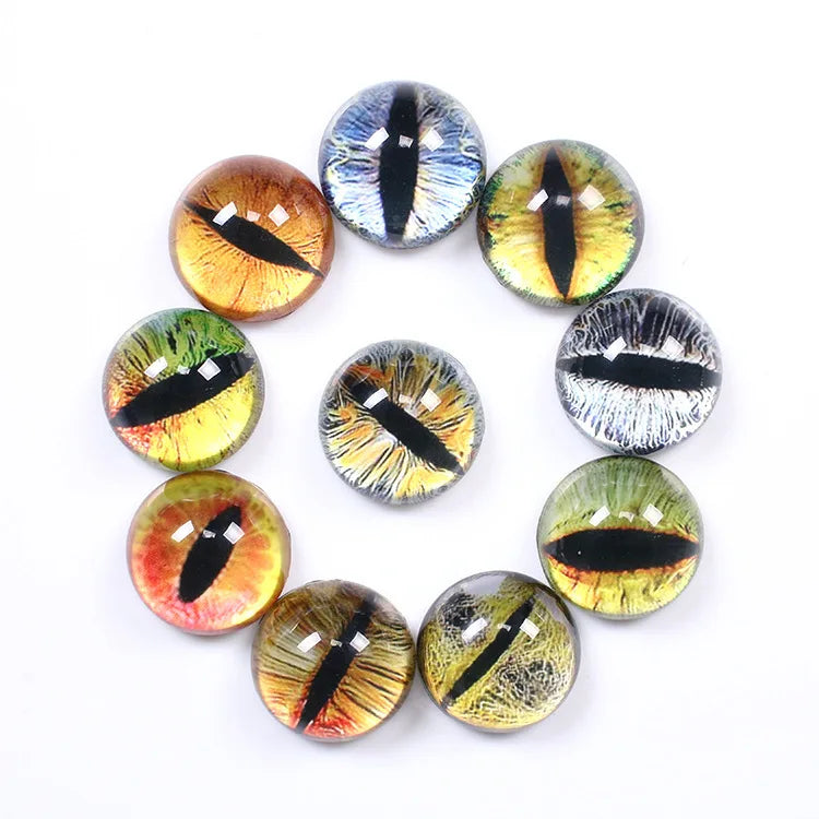 20Pcs/Pack 8mm Glass Eyes for DIY Sewing Dolls Crafts Accessories Cat Eye Dragon Dinosaur Eye Round Cabochon