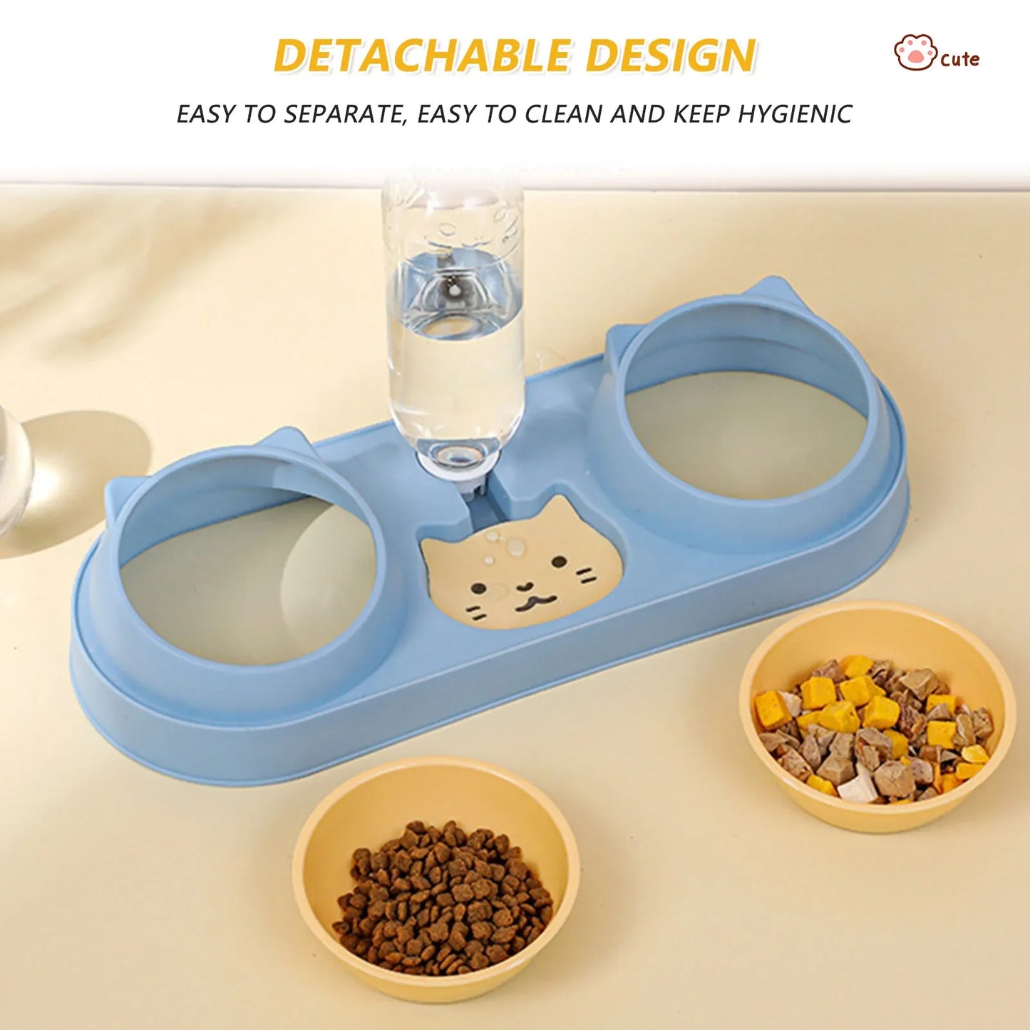 Pet Feeder Cat Bowl Automatic Drinking Water Feeding Anti-Tip Dog Food Bowl Drinker Double Bowl Separate Pet Cat Attachment